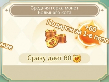 Ragnarok M: Eternal Love : Средняя горка монет Большого кота : 60 монет Большого кота